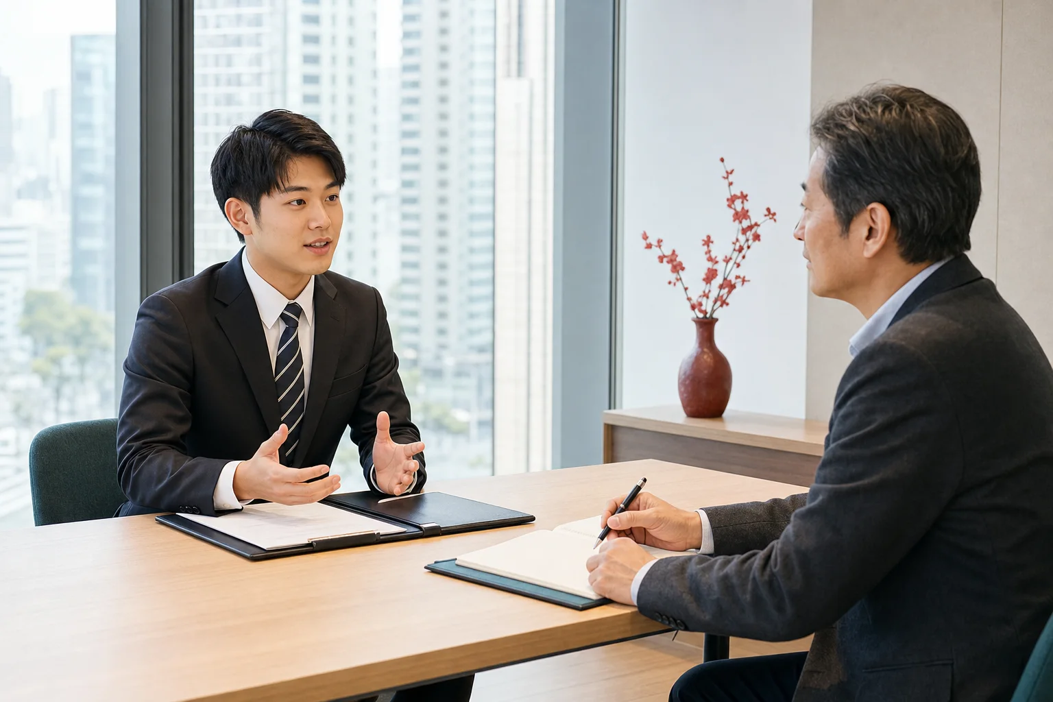 日本での就職面接に向けて指導を受ける留学生